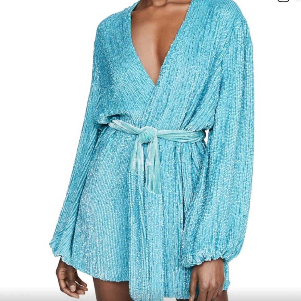 Retrofete Turquoise Sequin Mini Robe Dress